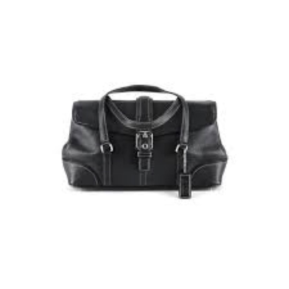 Vintage Coach Black Hampton Leather Buckle Satchel